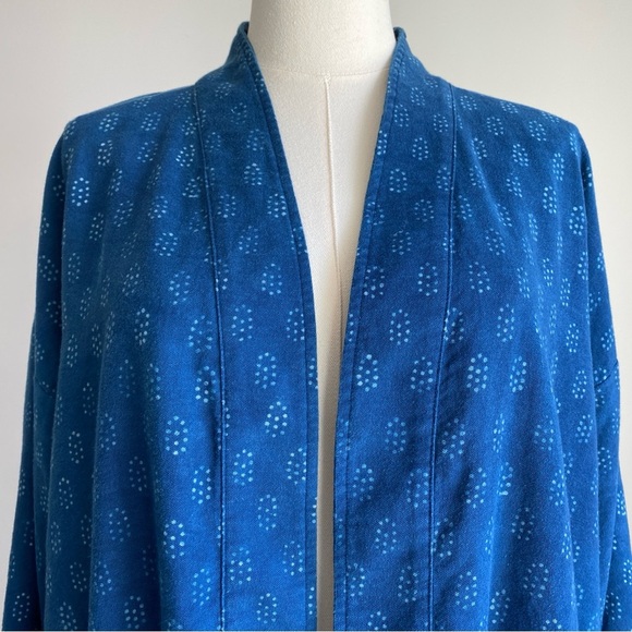 XL Eileen Fisher Kimono Jacket Block Printed Denim Organic Cotton - Picture 7 of 14